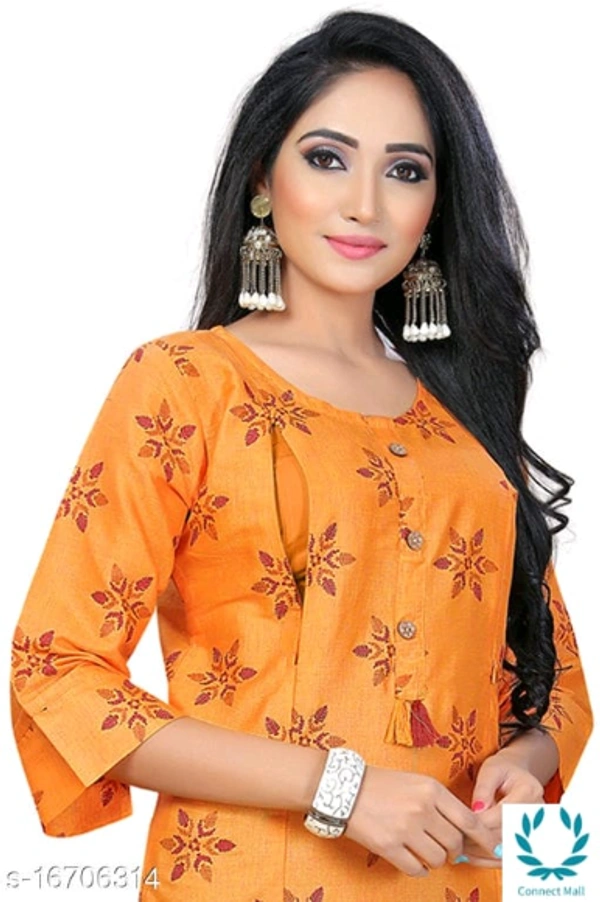 Women Cotton Maternity Applique Mustard Kurti - XXL (Bust Size: 44 in, Size Length: 44 in) 